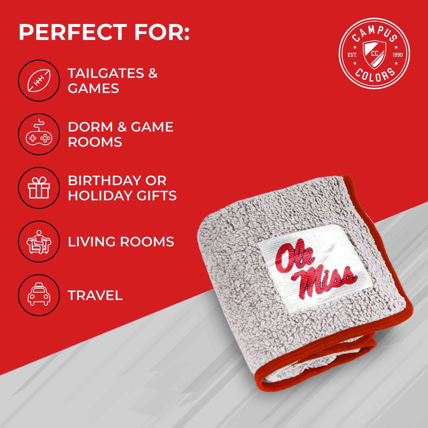 Ole Miss Rebels NCAA Silk Sherpa College Throw Blanket - Navy