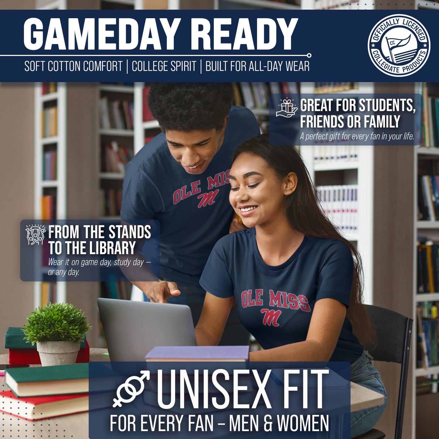 Ole Miss Rebels NCAA Adult Gameday Cotton T-Shirt - Navy