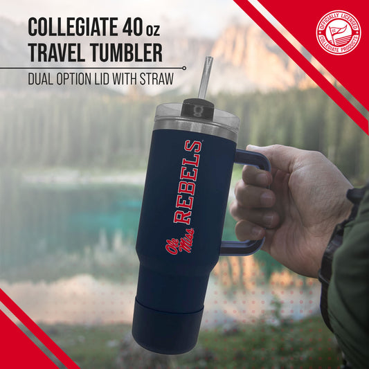 Ole Miss Rebels College & University 40 oz Travel Tumbler With Handle - Navy