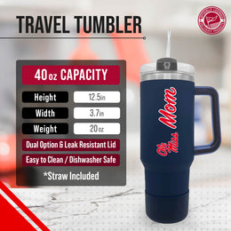 Ole Miss Rebels Collegiate 40oz Stainless Steel Travel Tumbler with Handle for Mom - Navy