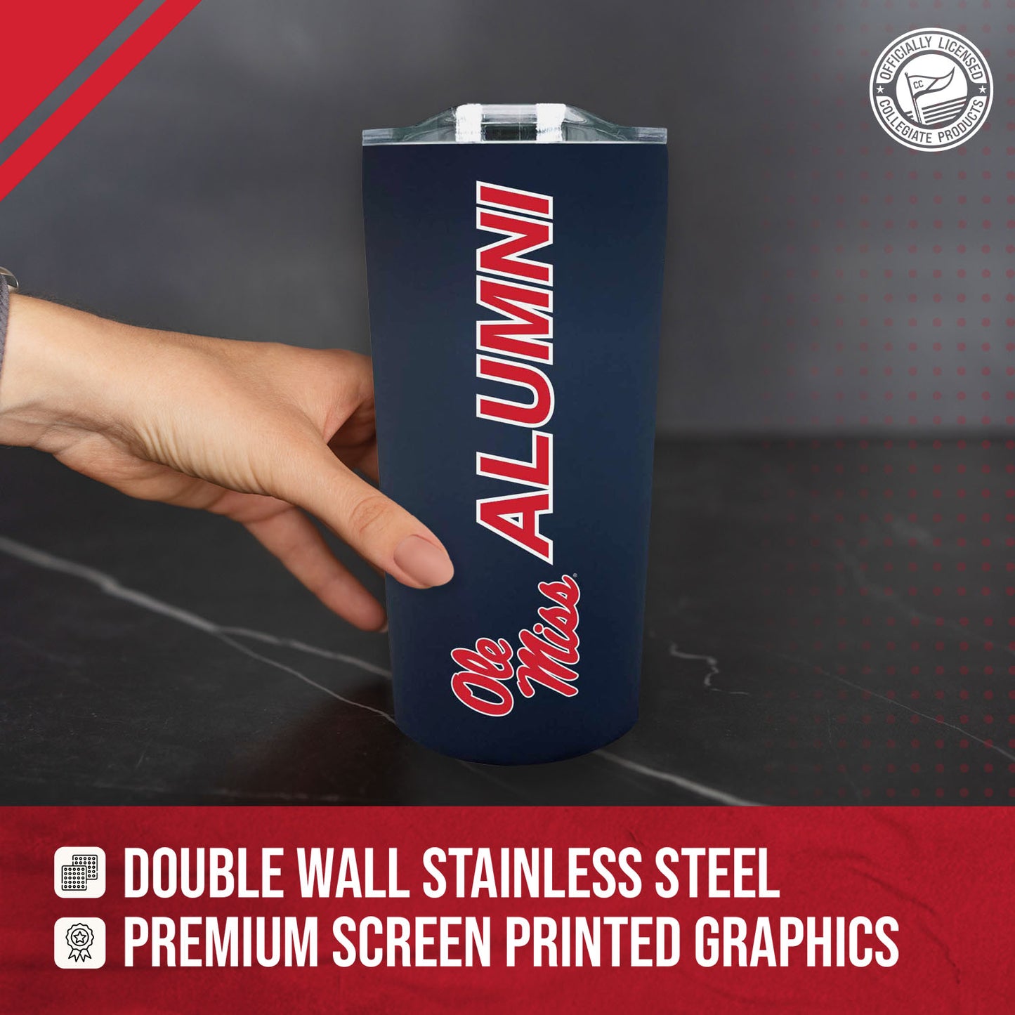 Ole Miss Rebels Collegiate Stainless Steel Travel Tumbler for Alumni - Navy