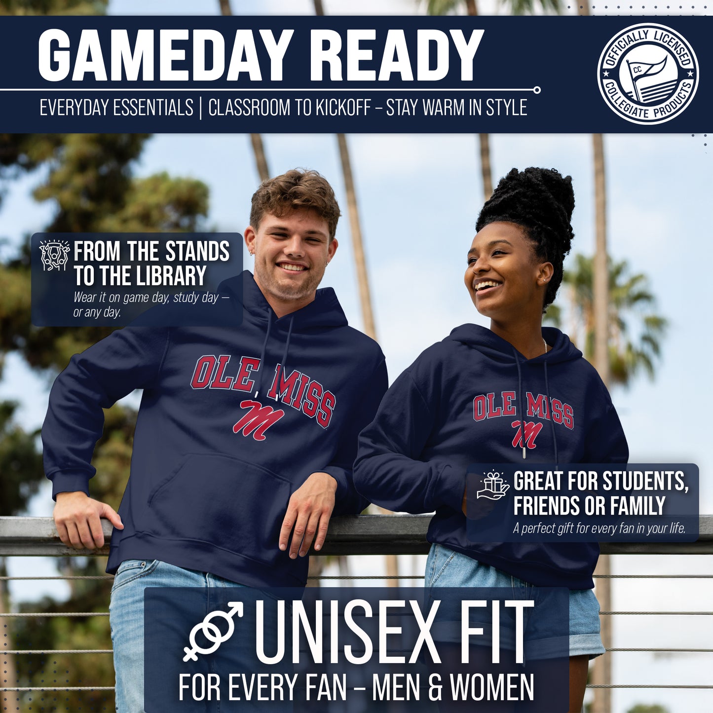 Ole Miss Rebels Adult Arch & Logo Soft Style Gameday Hooded Sweatshirt - Navy