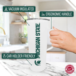 Michigan State Spartans NCAA Stainless Steel 20oz Roadie With Handle & Dual Option Lid With Straw - White