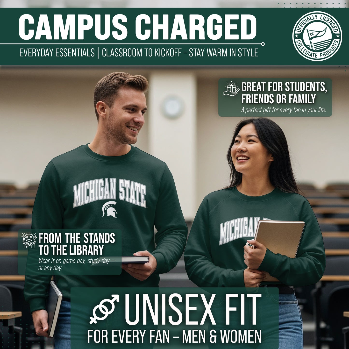 Michigan State Spartans NCAA Adult Tackle Twill Crewneck Sweatshirt - Green