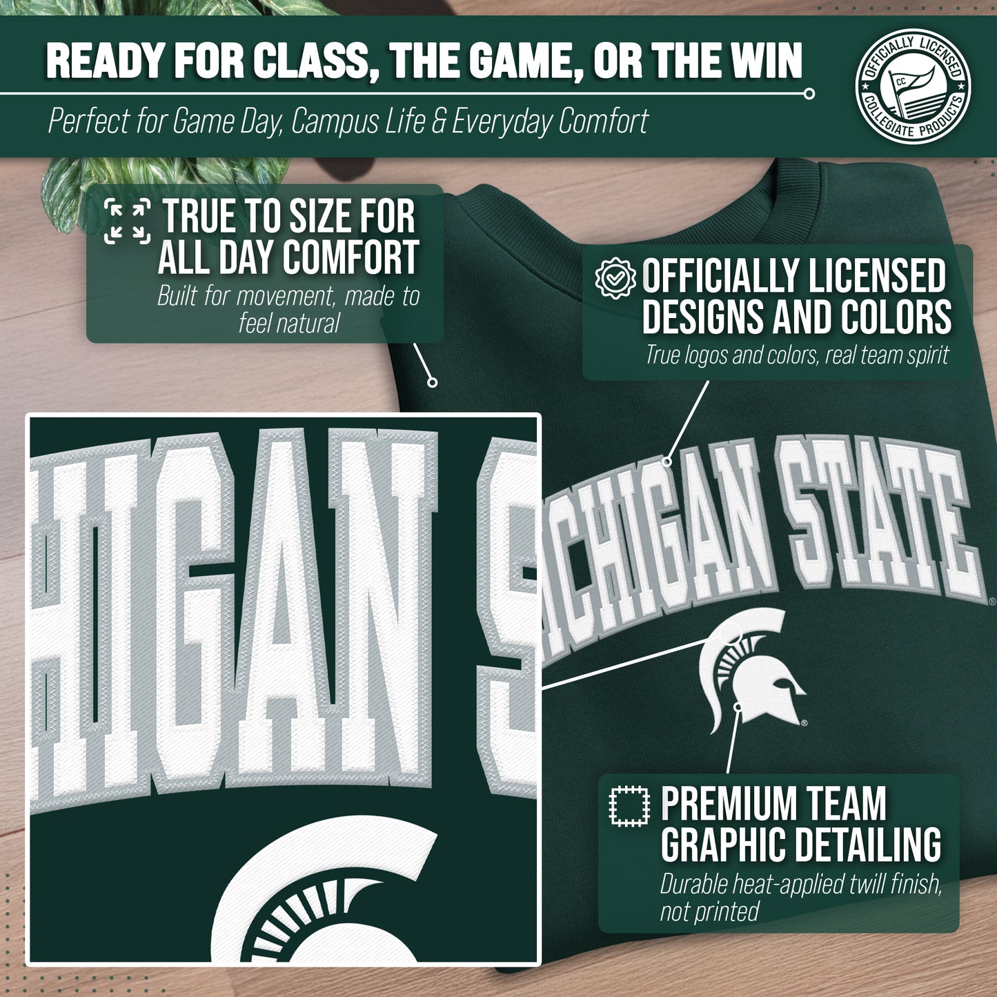 Michigan State Spartans NCAA Adult Tackle Twill Crewneck Sweatshirt - Green
