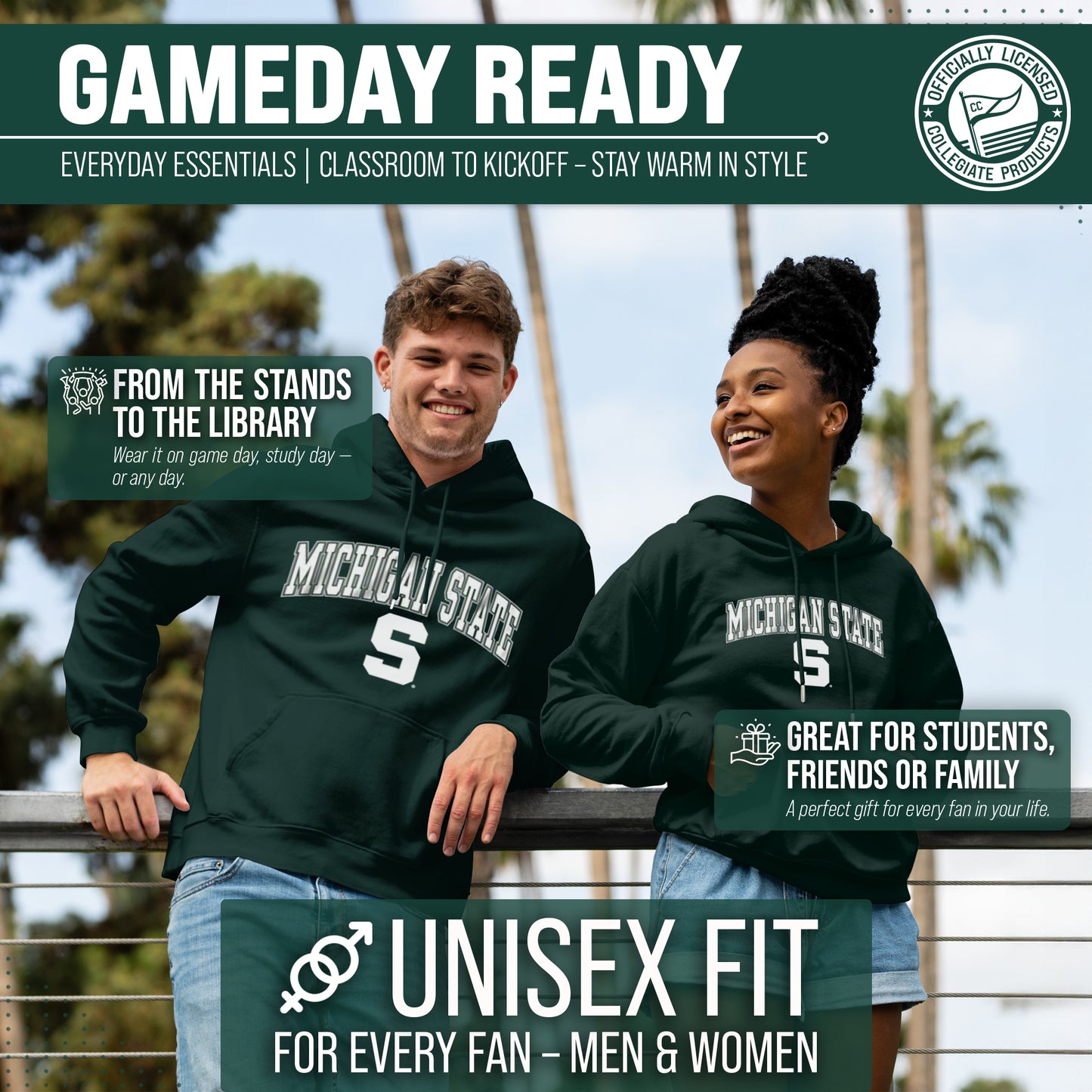 Michigan State Spartans Adult Arch & Logo Soft Style Gameday Hooded Sweatshirt - Green