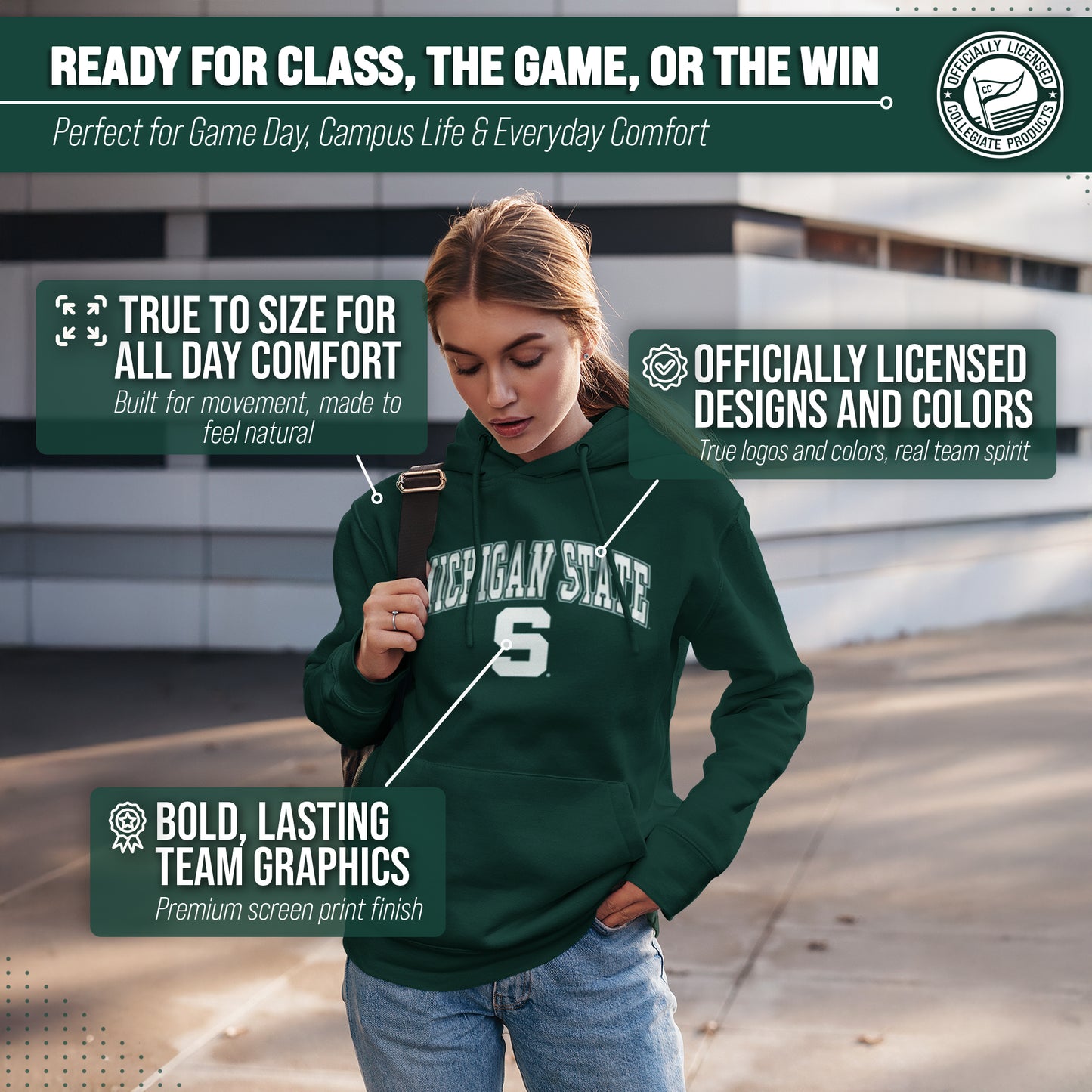 Michigan State Spartans Adult Arch & Logo Soft Style Gameday Hooded Sweatshirt - Green