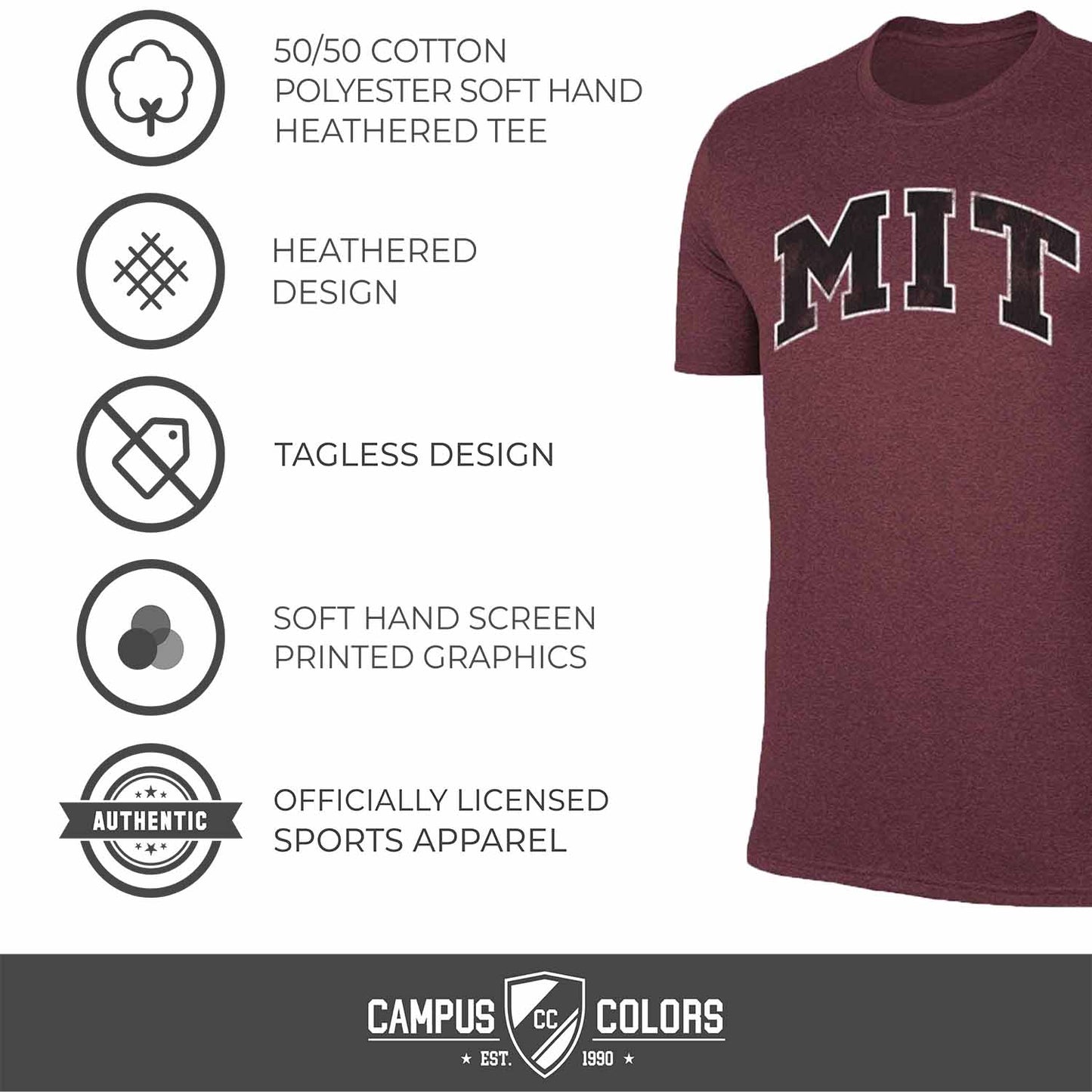 MIT Engineers Adult MVP Heathered Cotton Blend T-Shirt - Maroon