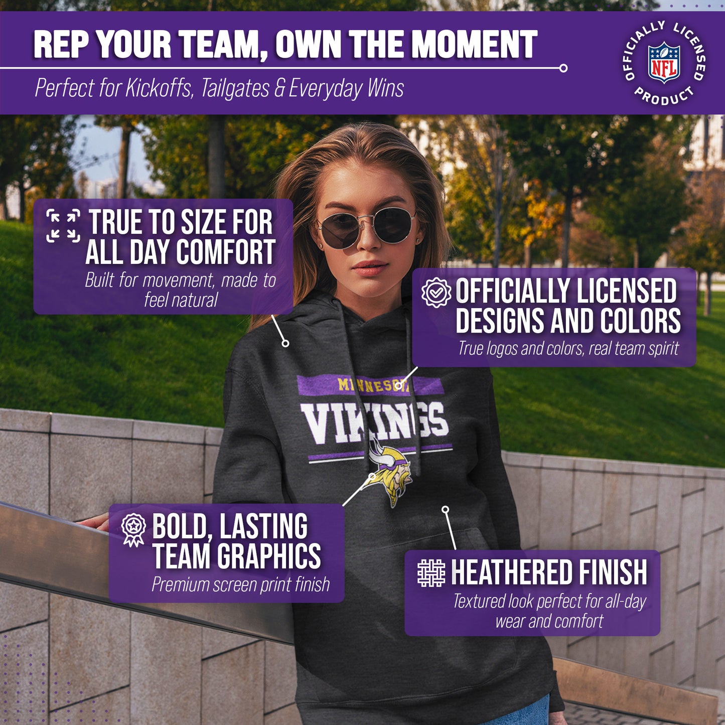 Minnesota Vikings NFL Adult Gameday Charcoal Hooded Sweatshirt - Charcoal