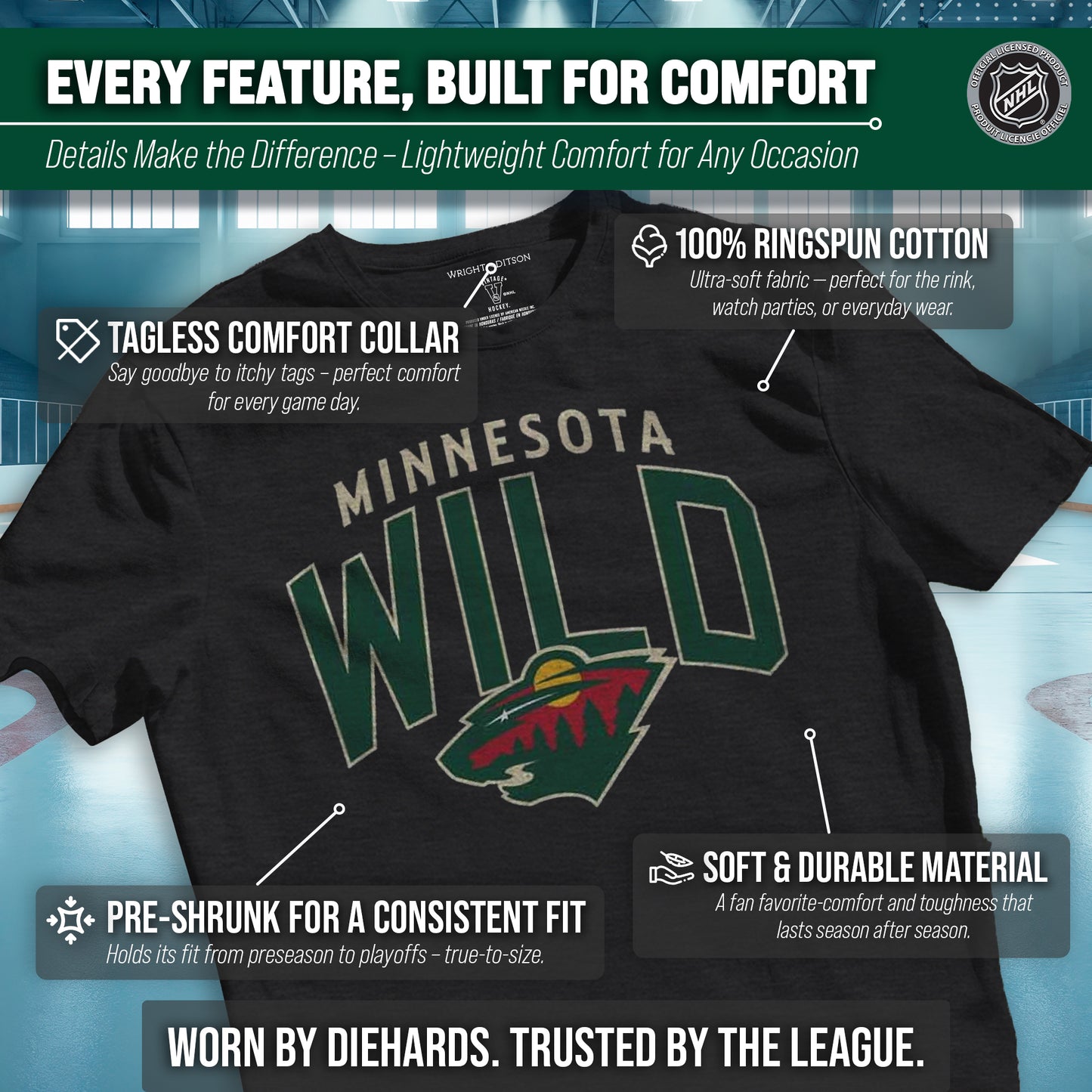 Minnesota Wild NHL Adult Powerplay Heathered Unisex T-Shirt - Black Heather
