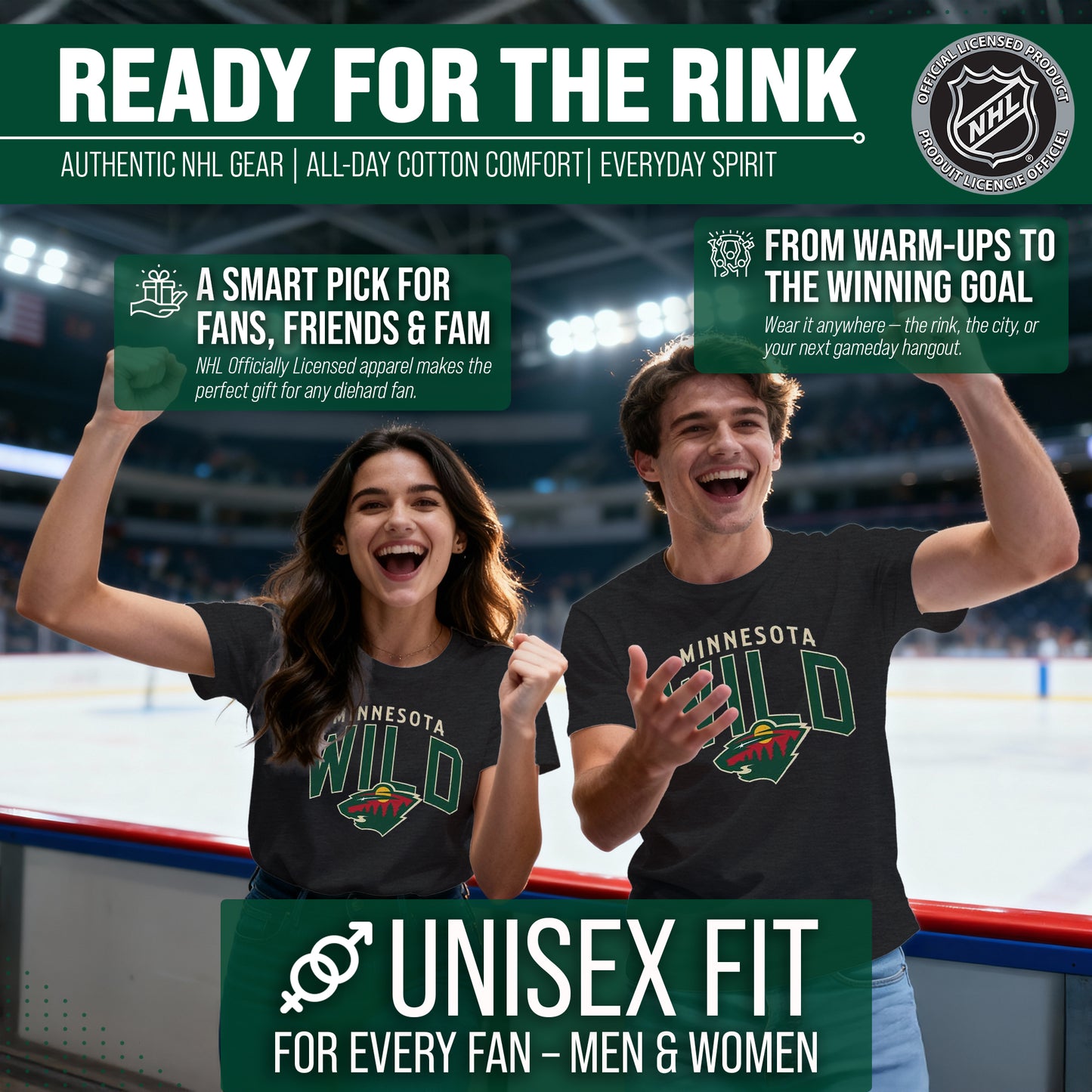 Minnesota Wild NHL Adult Powerplay Heathered Unisex T-Shirt - Black Heather