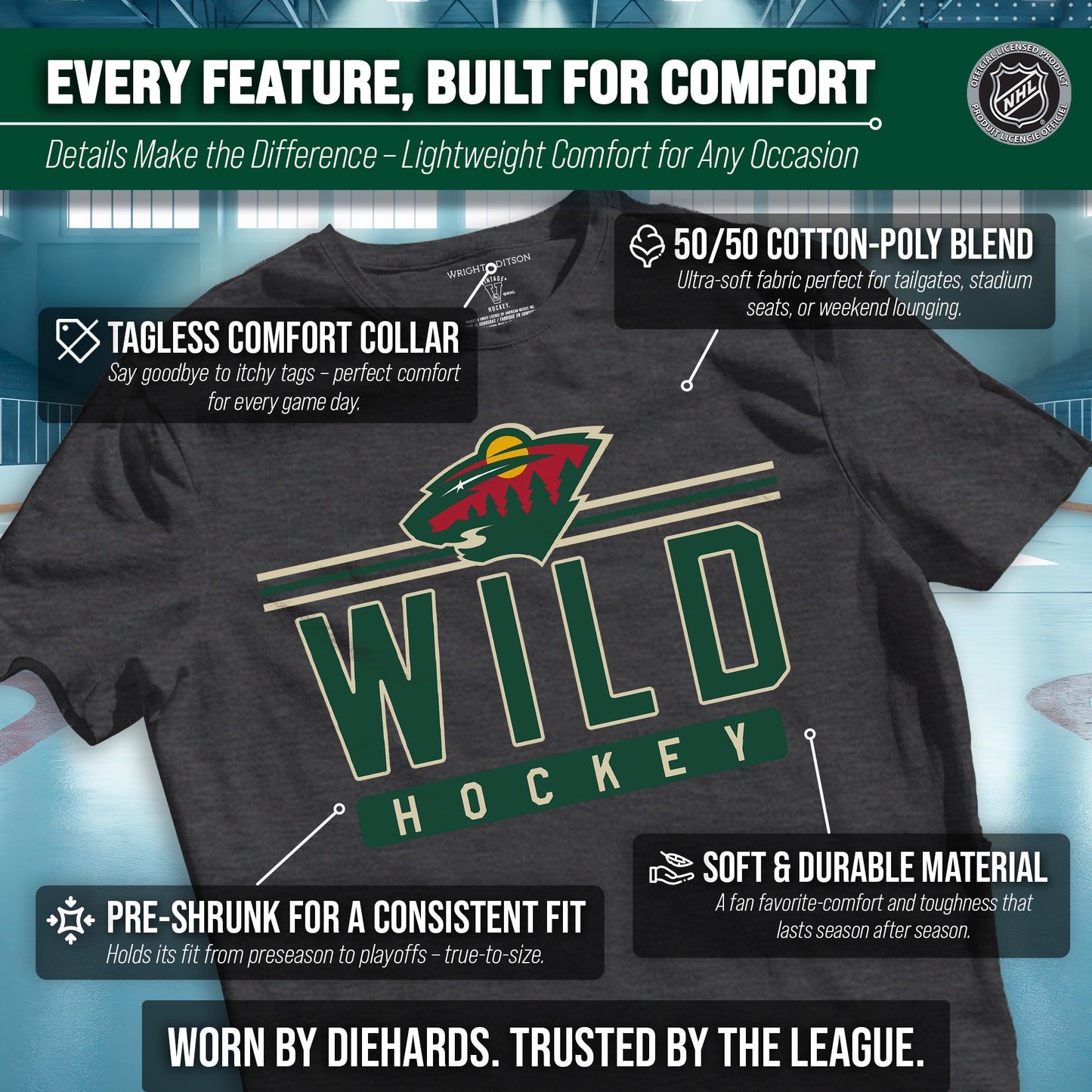 Minnesota Wild Adult NHL Heather Charcoal True Fan Hockey T-Shirt - Charcoal
