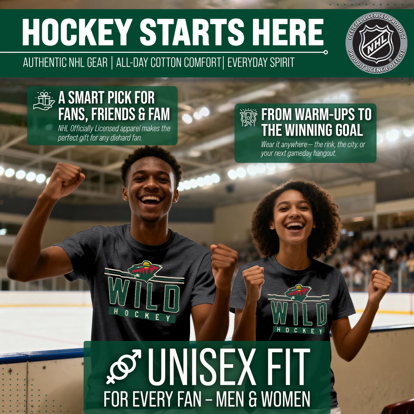 Minnesota Wild Adult NHL Heather Charcoal True Fan Hockey T-Shirt - Charcoal