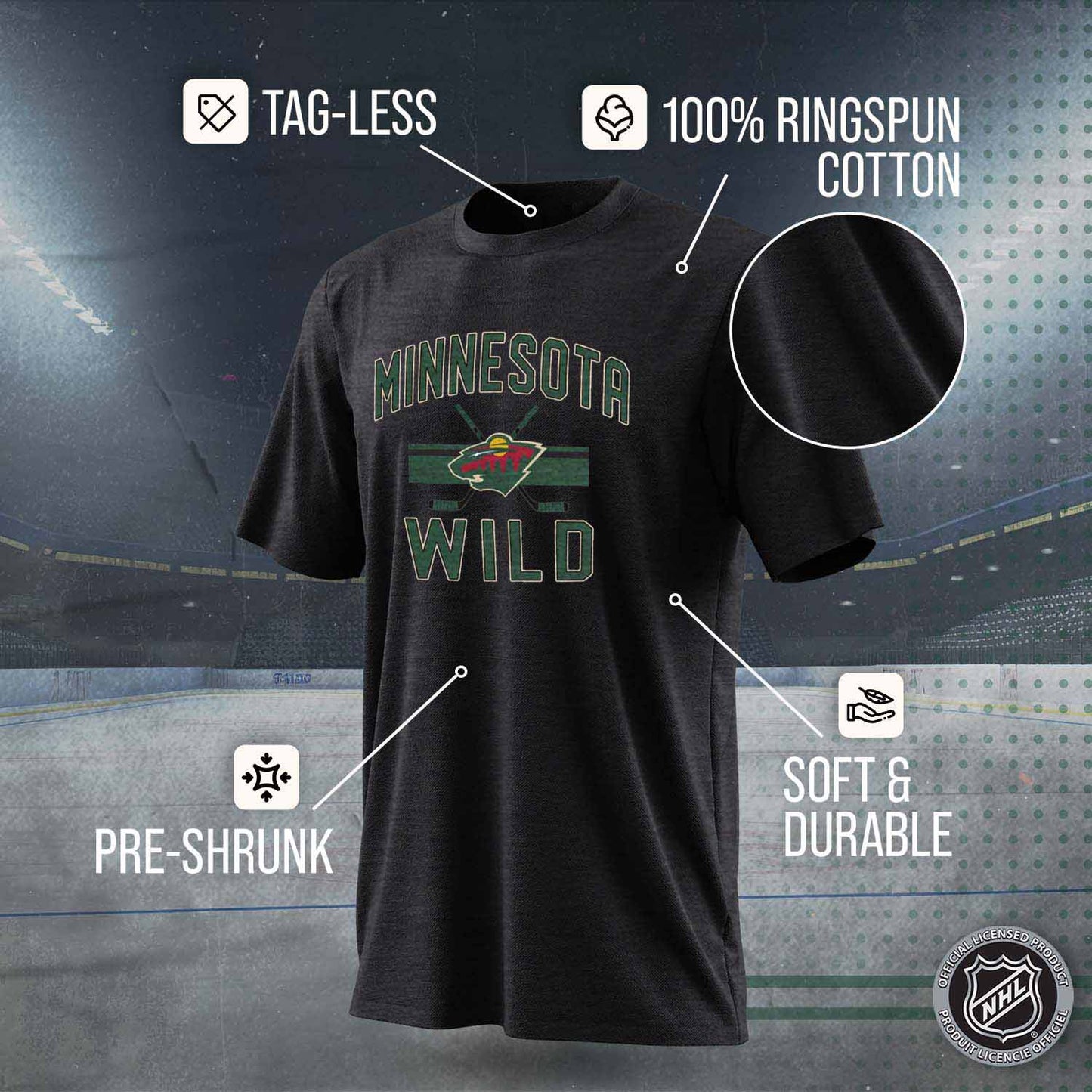 Minnesota Wild NHL Adult Faceoff Tag-Less T-Shirt - Black