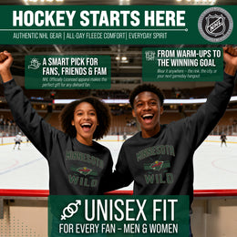 Minnesota Wild Adult NHL Faceoff Hockey Fleece Crewneck Sweatshirt - Black