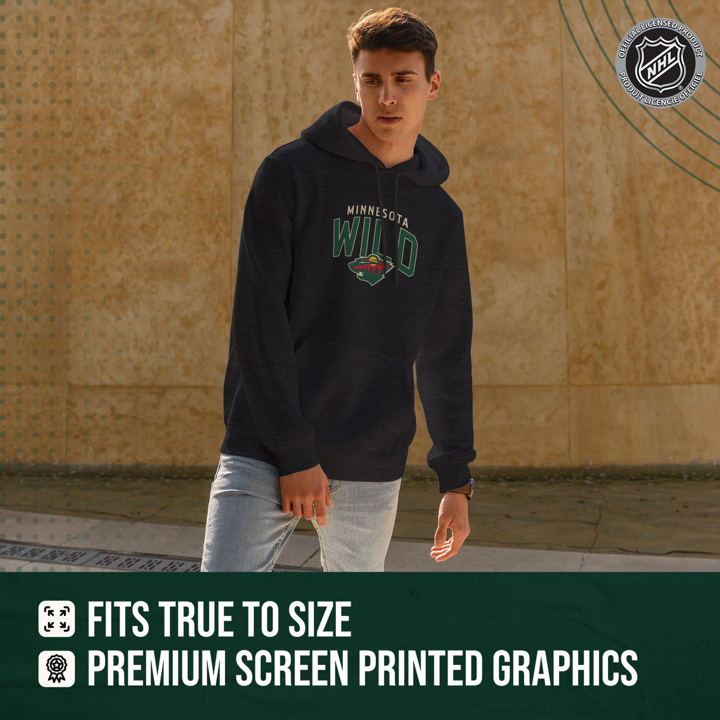Minnesota Wild NHL Adult Unisex Powerplay Hooded Sweatshirt - Black Heather