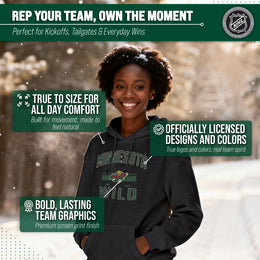 Minnesota Wild Adult NHL Faceoff Hockey Fleece Hooded Sweatshirt- Jersey Stripe - Black