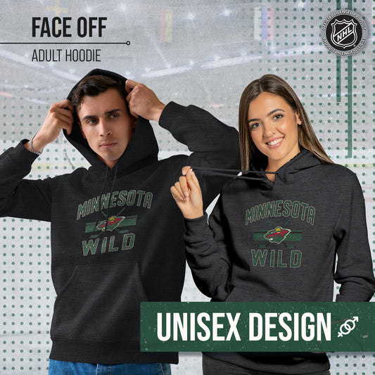 Minnesota Wild Adult NHL Faceoff Hockey Fleece Hooded Sweatshirt- Jersey Stripe - Black