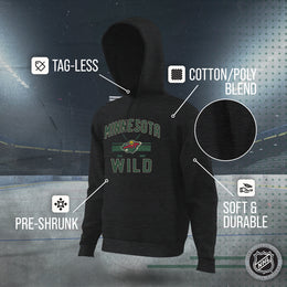 Minnesota Wild Adult NHL Faceoff Hockey Fleece Hooded Sweatshirt- Jersey Stripe - Black