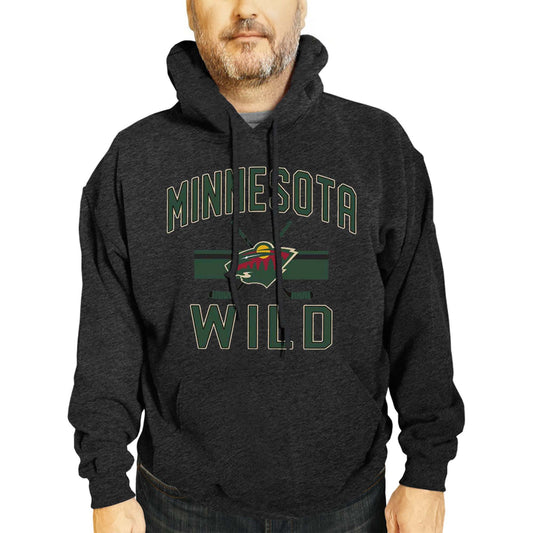 Minnesota Wild Adult NHL Faceoff Hockey Fleece Hooded Sweatshirt- Jersey Stripe - Black