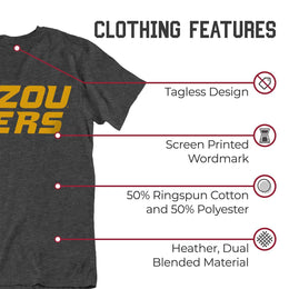 Missouri Tigers Campus Colors NCAA Adult Cotton Blend Charcoal Tagless T-Shirt - Charcoal