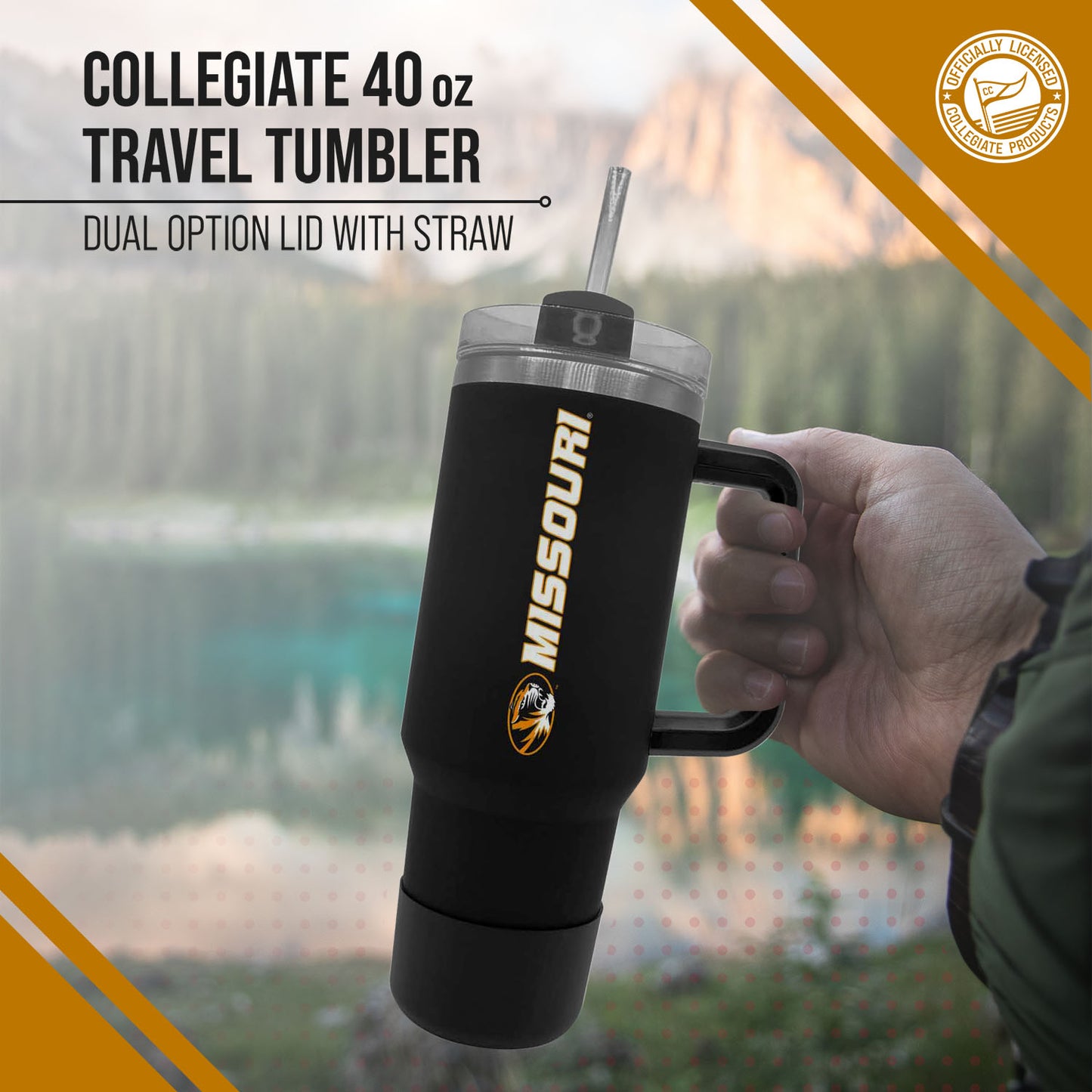 Missouri Tigers College & University 40 oz Travel Tumbler With Handle - Black