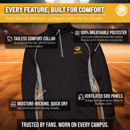 Missouri Tigers Mens NCAA Campus Classic Long Sleeve 1/4 Zip Windshirt - Black