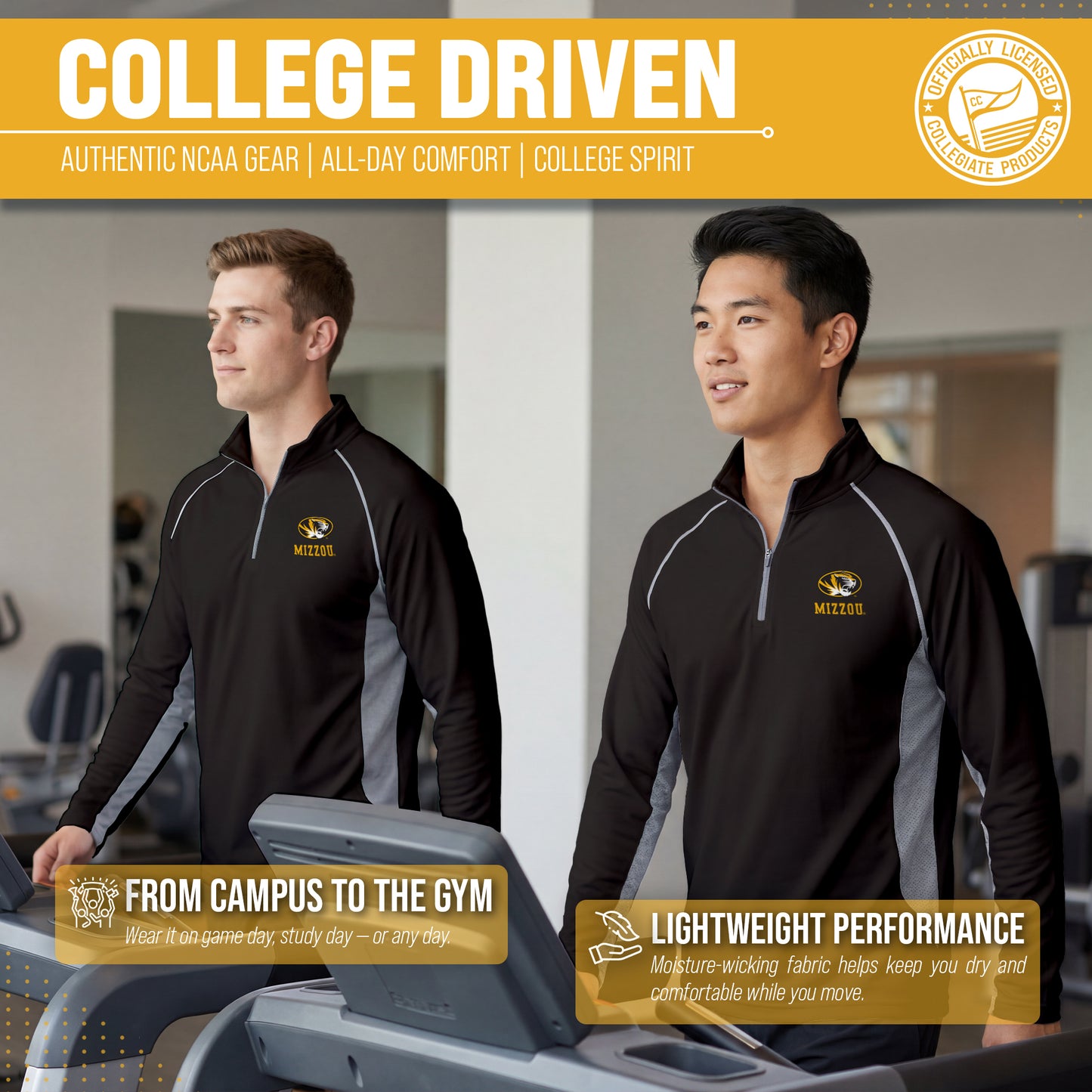 Missouri Tigers Mens NCAA Campus Classic Long Sleeve 1/4 Zip Windshirt - Black