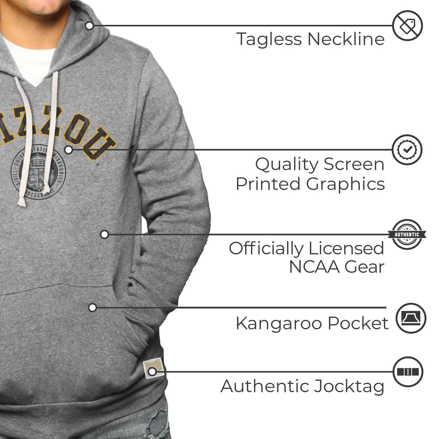 Missouri Tigers College Gray University Seal Hooded Sweatshirt - Gray