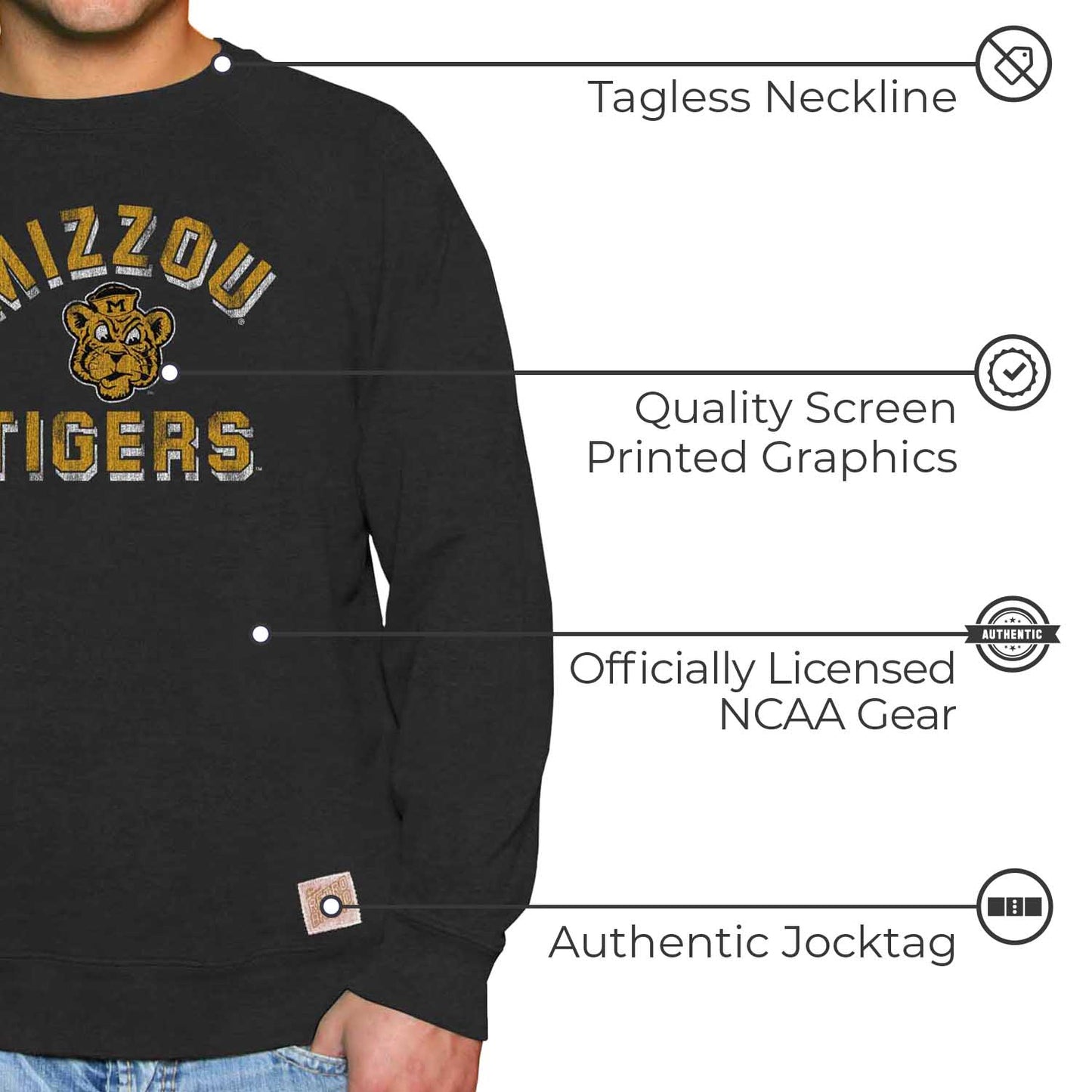 Missouri Tigers Adult University Crewneck - Black