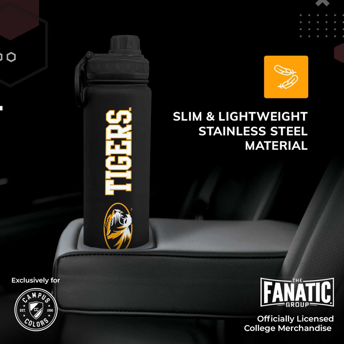 Missouri Tigers NCAA Stainless Steel Water Bottle - Black