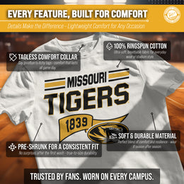 Missouri Tigers NCAA Adult Unisex Varsity Club Pennant T-Shirt Tag-Less - Off White