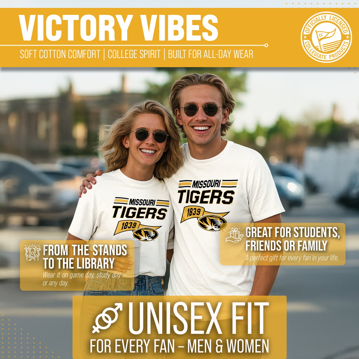 Missouri Tigers NCAA Adult Unisex Varsity Club Pennant T-Shirt Tag-Less - Off White