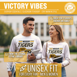 Missouri Tigers NCAA Adult Unisex Varsity Club Pennant Crewneck Fleece Sweatshirt - Off White