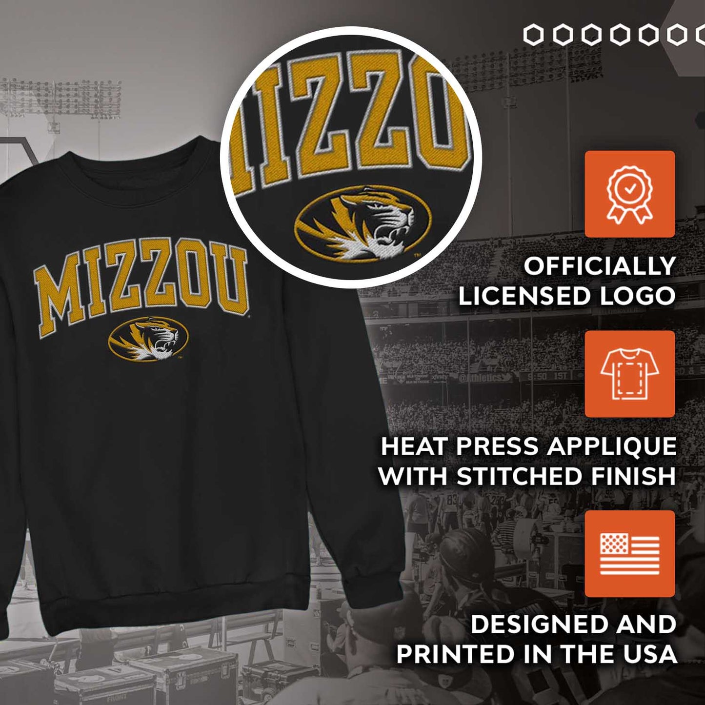 Missouri Tigers NCAA Adult Tackle Twill Crewneck Sweatshirt - Black