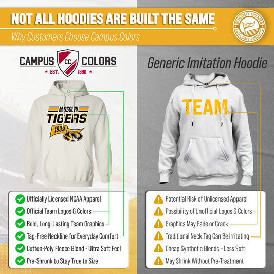 Missouri Tigers NCAA Adult Unisex Varsity Club Pennant Hooded Fleece Sweatshirt - Off White