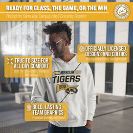 Missouri Tigers NCAA Adult Unisex Varsity Club Pennant Hooded Fleece Sweatshirt - Off White