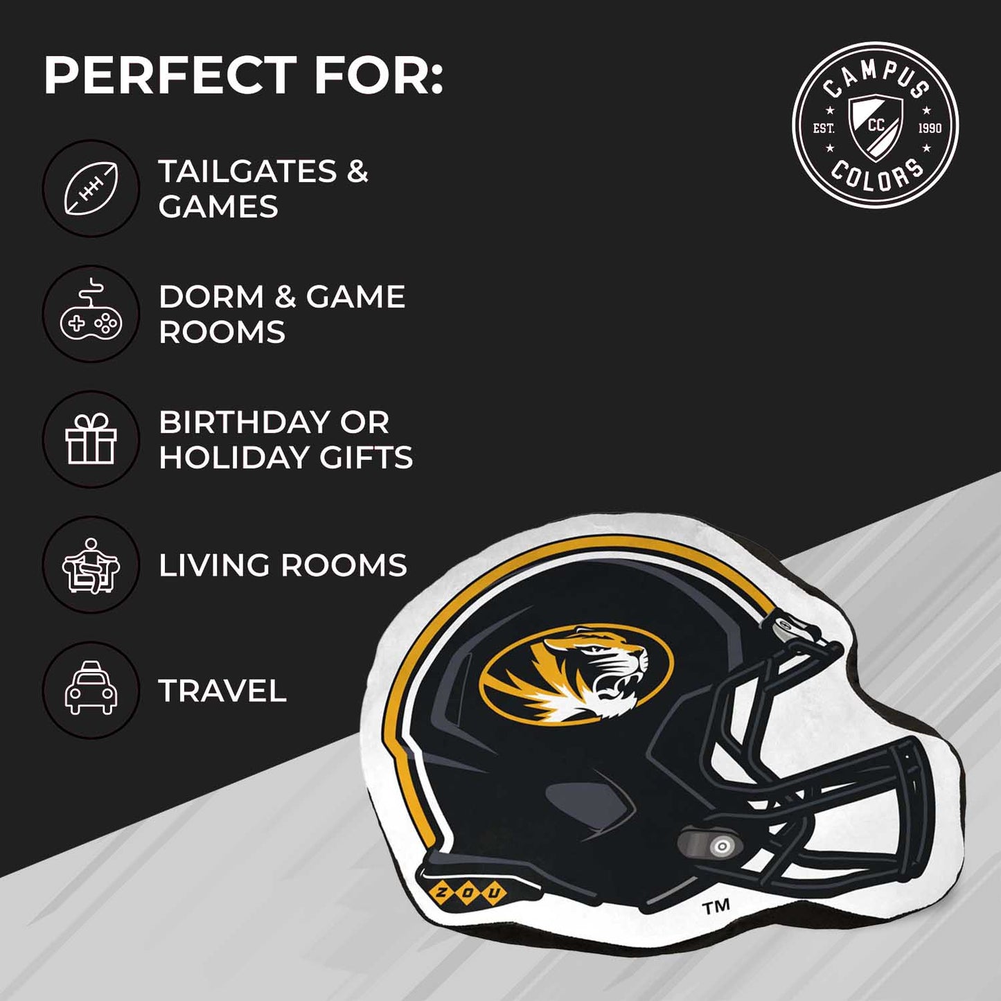 Missouri Tigers NCAA Helmet Super Soft Football Pillow - Black
