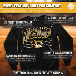 Missouri Tigers NCAA Adult Unisex Overtime Classics Crewneck Fleece Sweatshirt - Black