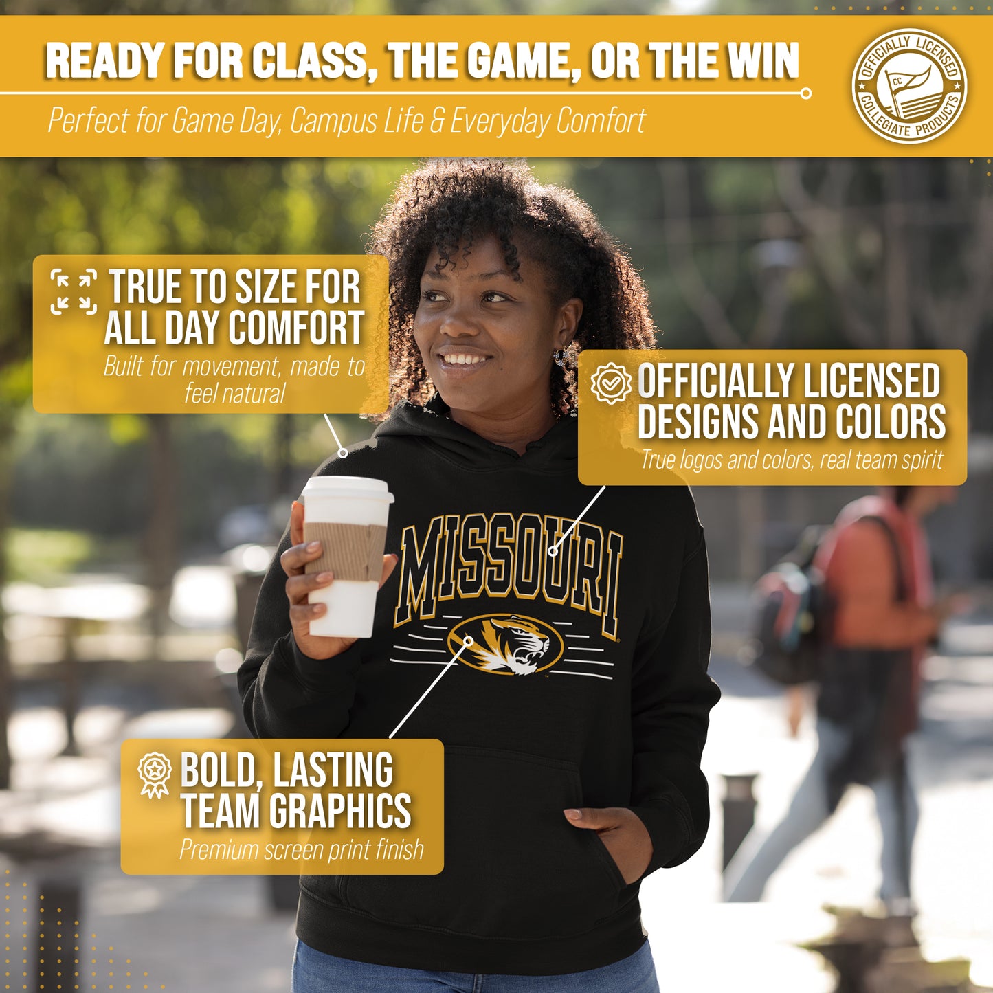 Missouri Tigers NCAA Adult Unisex Overtime Classics Hooded Fleece Sweatshirt - Black