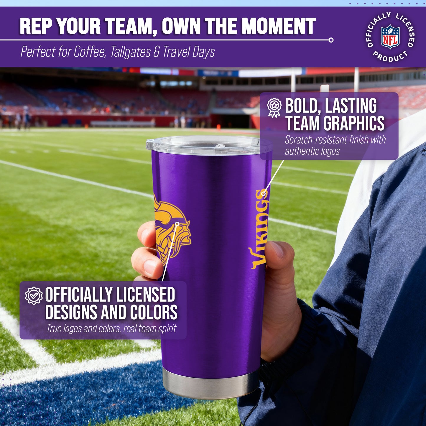 Minnesota Vikings NFL 20oz Gameday Stainless Steel Tumbler - Purple