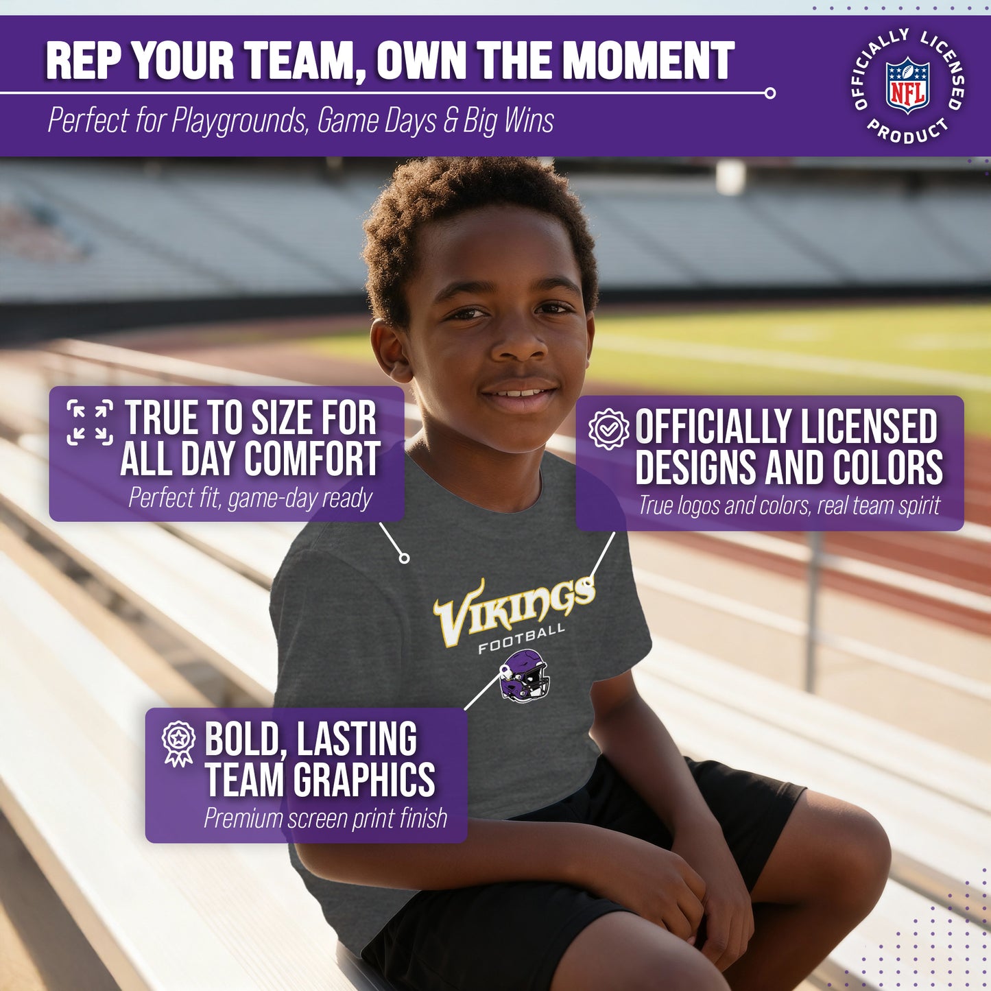 Minnesota Vikings NFL Youth Football Helmet Tagless T-Shirt - Charcoal