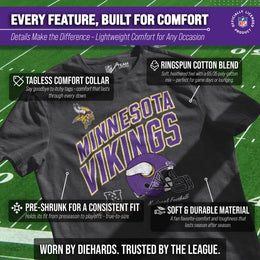 Minnesota Vikings NFL Adult Distressed Helmet Tag-Less T-Shirt - Heather Charcoal