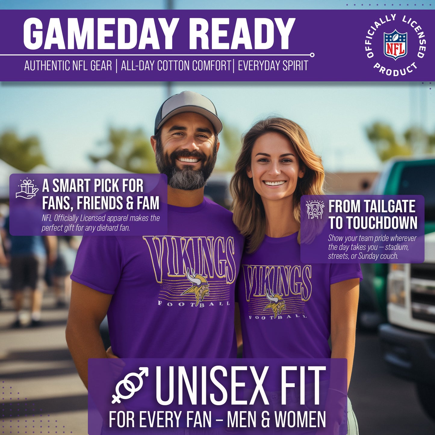 Minnesota Vikings NFL Adult Overtime Blueprint Tag-Less T-Shirt - Purple