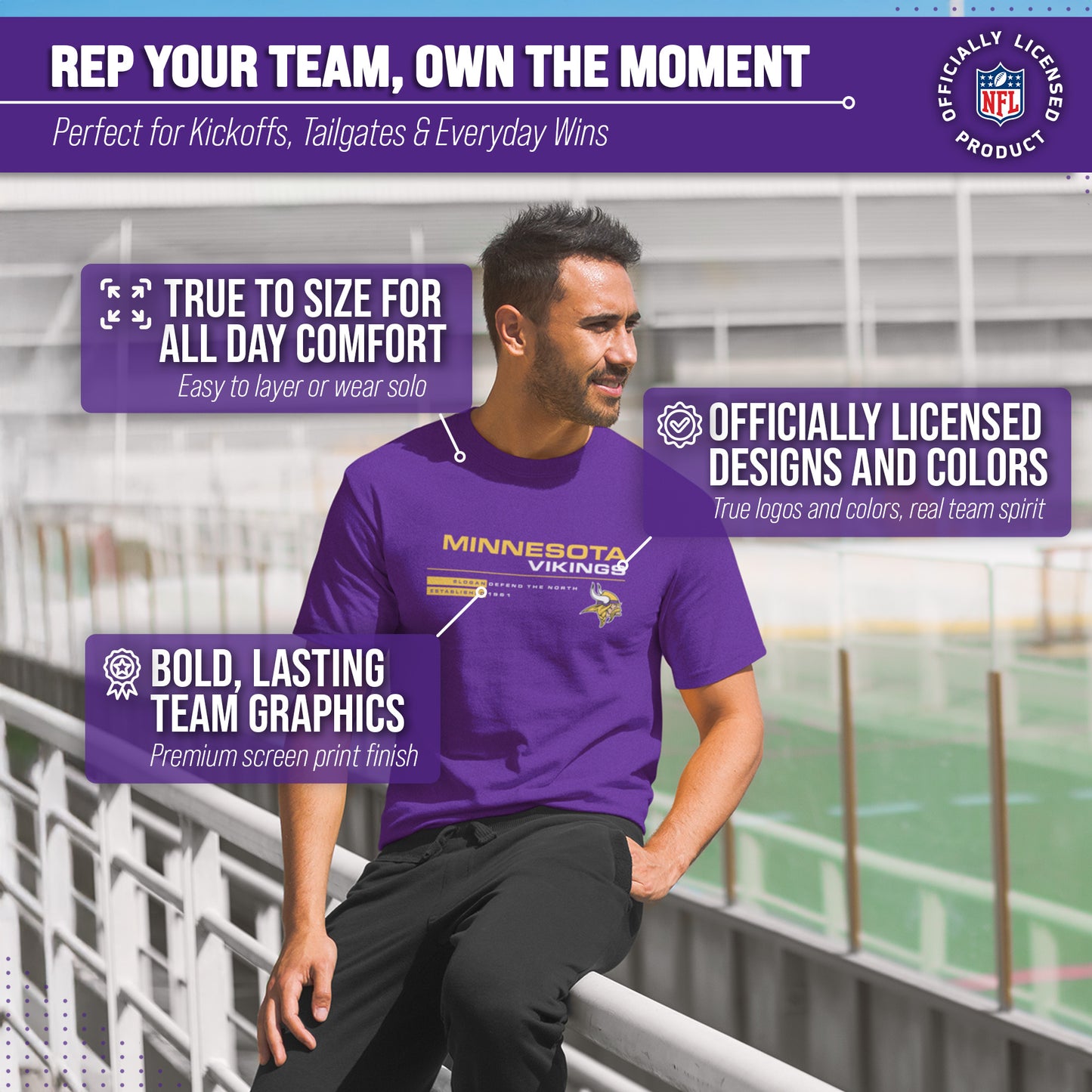 Minnesota Vikings Adult NFL Speed Stat Sheet T-Shirt - Purple