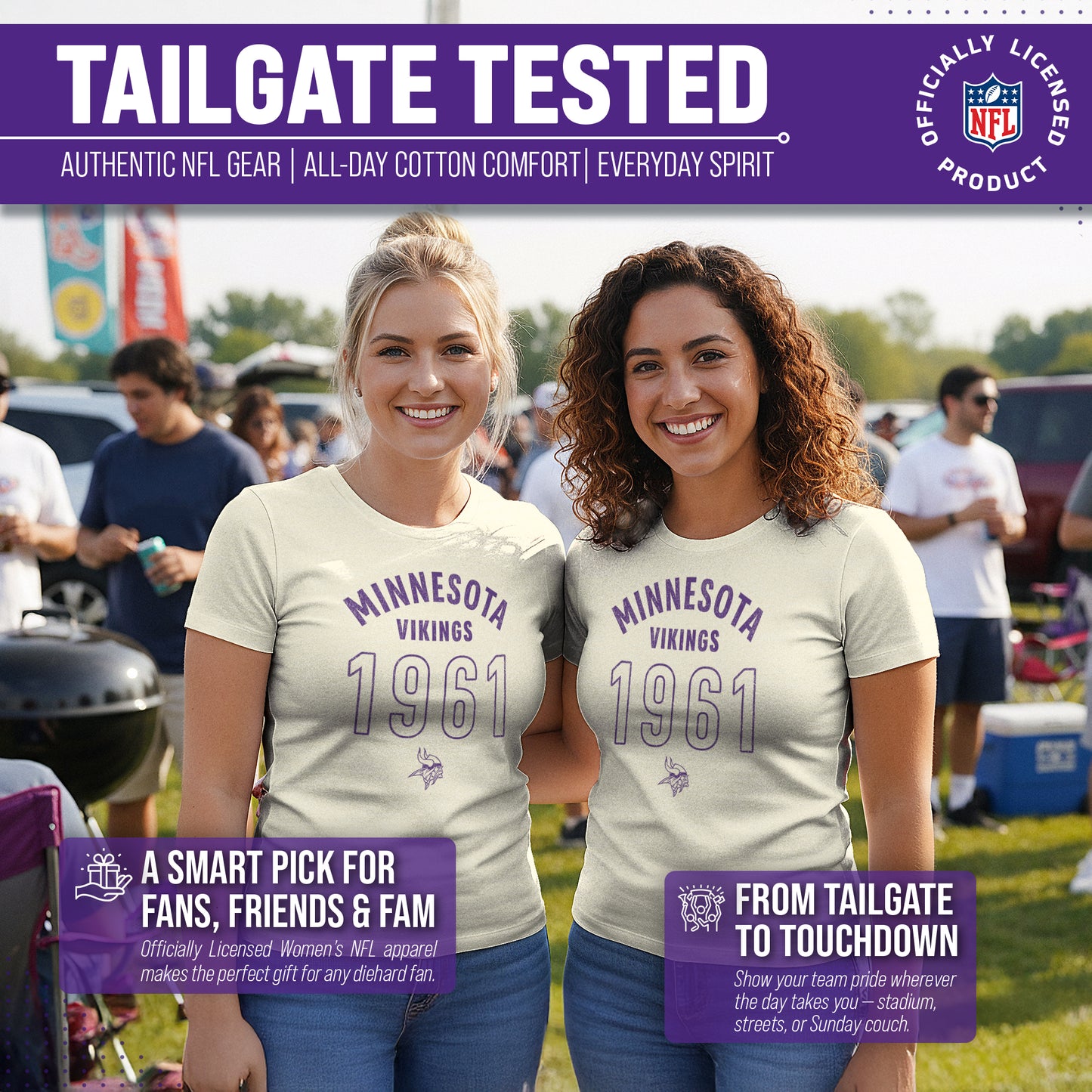 Minnesota Vikings NFL Womens Big Date Tag-Less T-Shirt - Natural