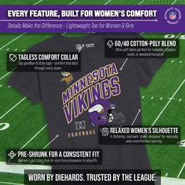 Minnesota Vikings NFL Womens Distressed Helmet Tag-Less Soft T-Shirt - Heather Charcoal
