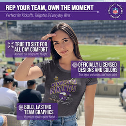 Minnesota Vikings NFL Womens Distressed Helmet Tag-Less Soft T-Shirt - Heather Charcoal