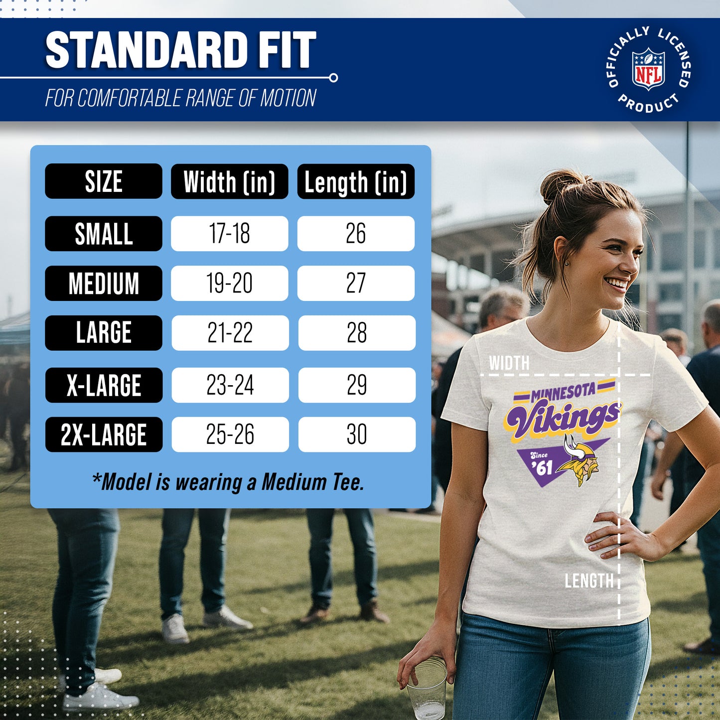 Minnesota Vikings NFL Womens Vintage Charm Tag-Less Soft T-Shirt - Birch