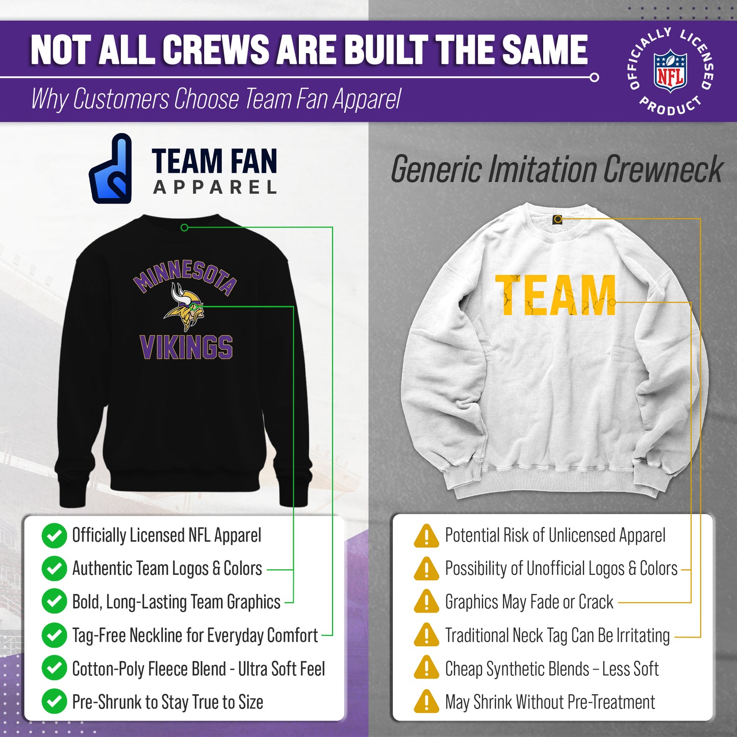 Minnesota Vikings NFL Gameday Adult Crewneck Sweatshirt - Black
